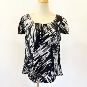 Ann Taylor Black White Blouse Short Sleeves Workwear Career Size 14